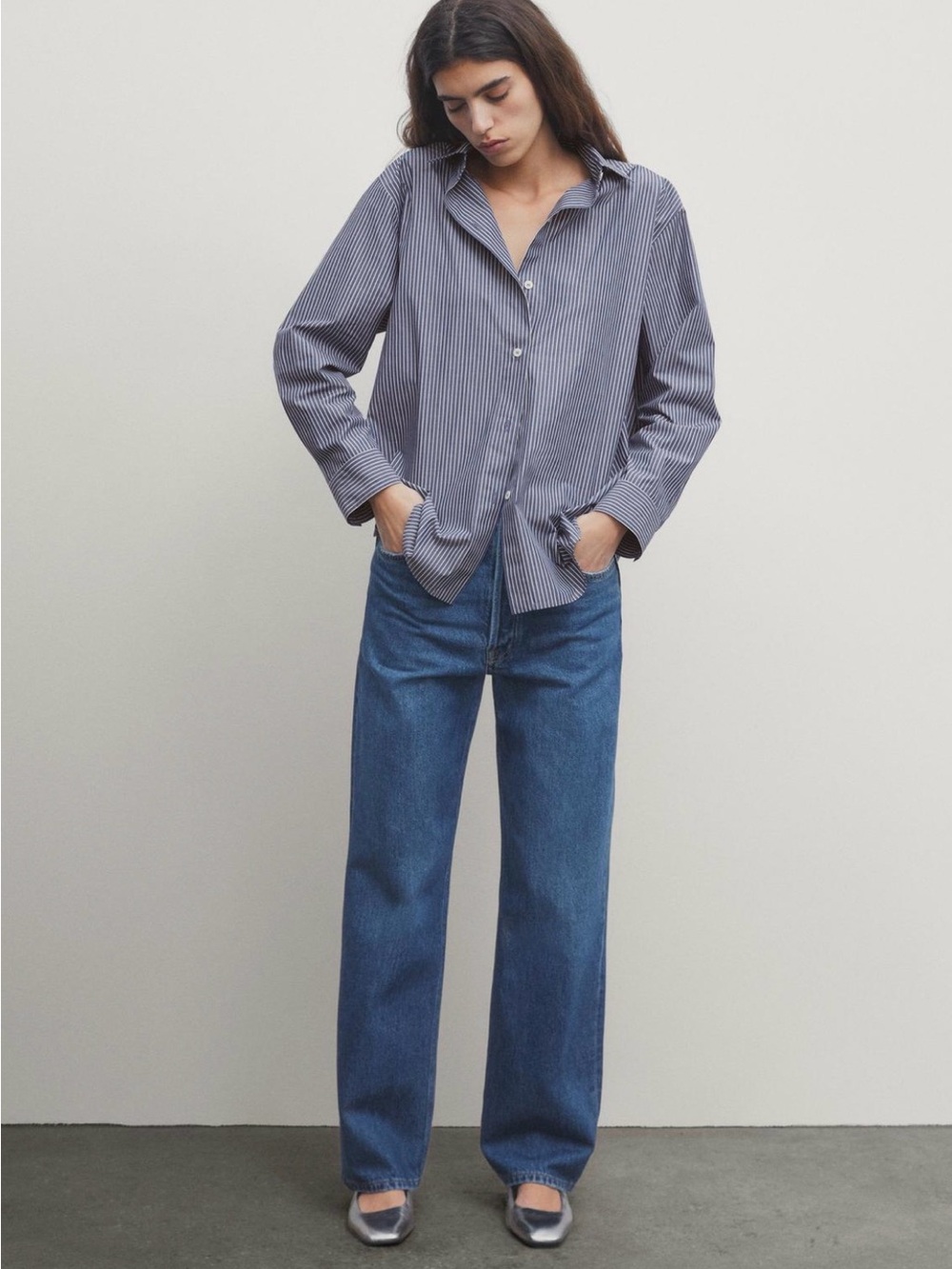 Massimo Dutti Striped Button-Up Shirt - Blue
